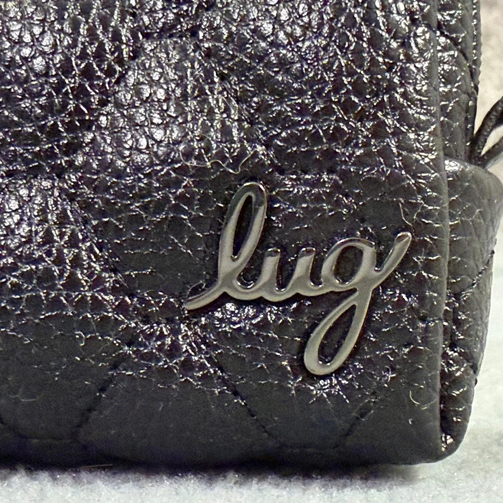 Lug Quilted Vegan Leather Cosmetic Pouch Black Small Travel Makeup Bag 1699-A